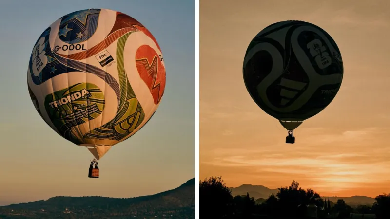 Az Adidas gigantikus légballonnal repíti a vb-labdát Mexikó felett