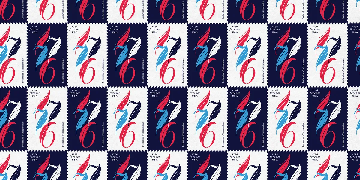 1776 megtervezve: Juan Carlos Pagan bélyege Amerika 250. születésnapjára